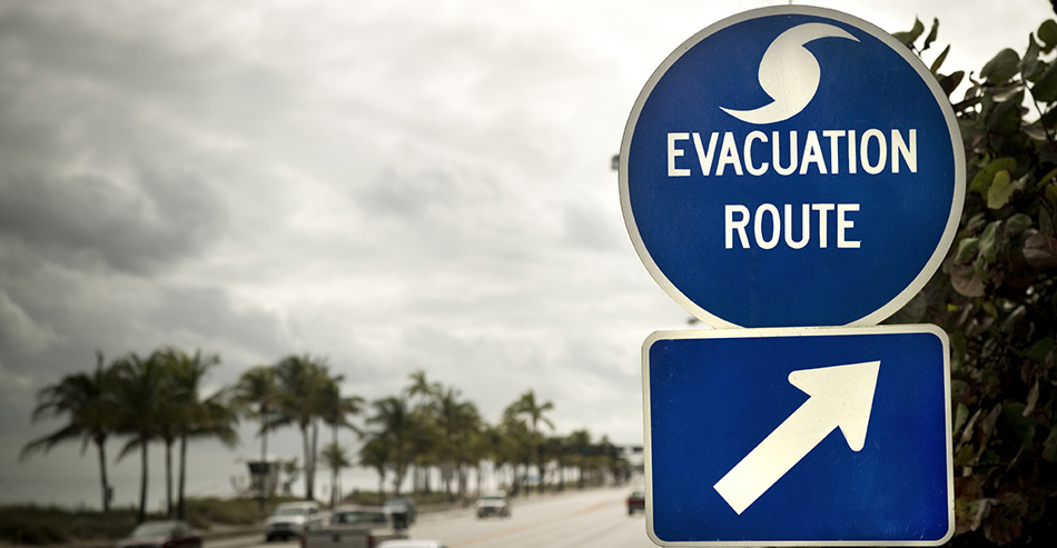 a road sign showing an evacuation route