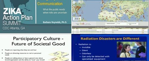 A series of slides from presentations and webinars on Crisis and Emergency Risk Communication.