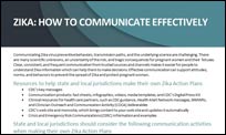 The front page of the Zika: How to Communicate Effectively fact sheet that discusses the CERC principles being used to communicate about Zika.