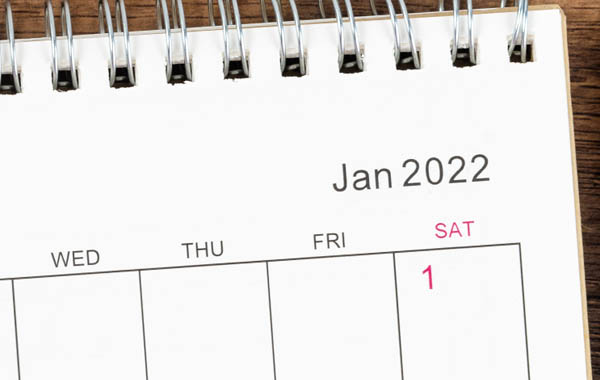A calendar showing January 2022