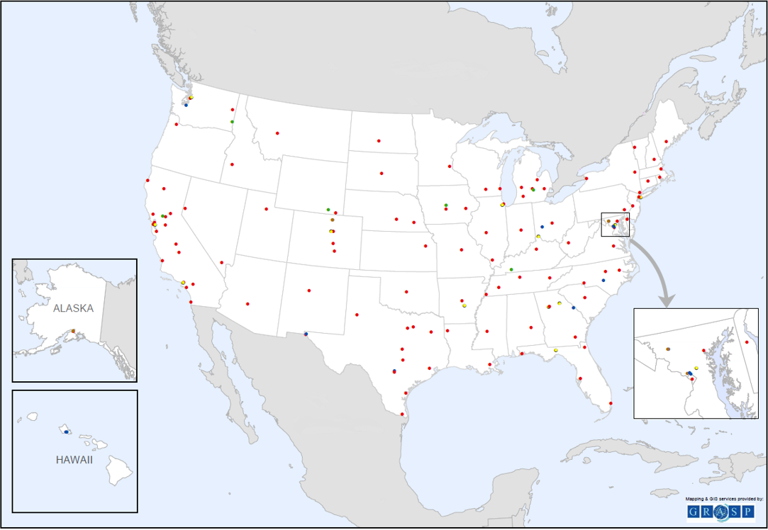 Map showing locations of LRN-member laboratories across the United States.