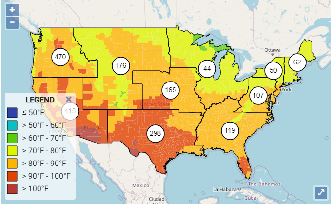 Image of map on CDC's Heat and Health Tracker